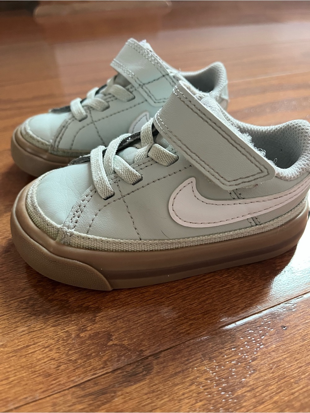 Nike Kids Olive Gray Velcro Sneakers with White Swoosh